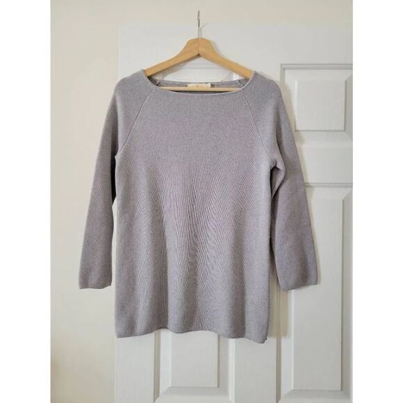 Tory Burch Sweaters - Tory Burch Rylie Sweater Tunic Gray Side Zip Merino Wool 3/4 Sleeve Sz S